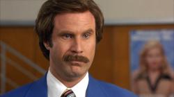 Will Ferrell as Ron Burgundy in Anchorman.